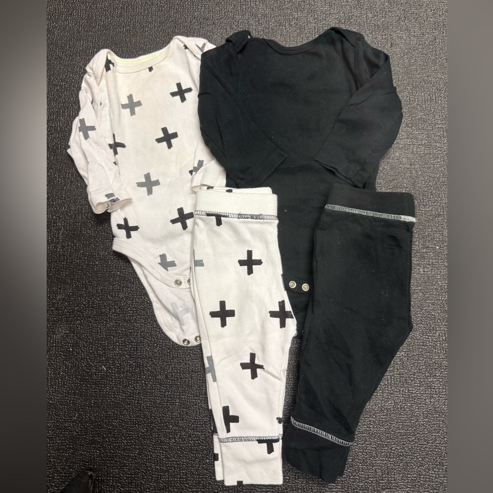 Black and White Cross Print Baby Onesie and Pants Set